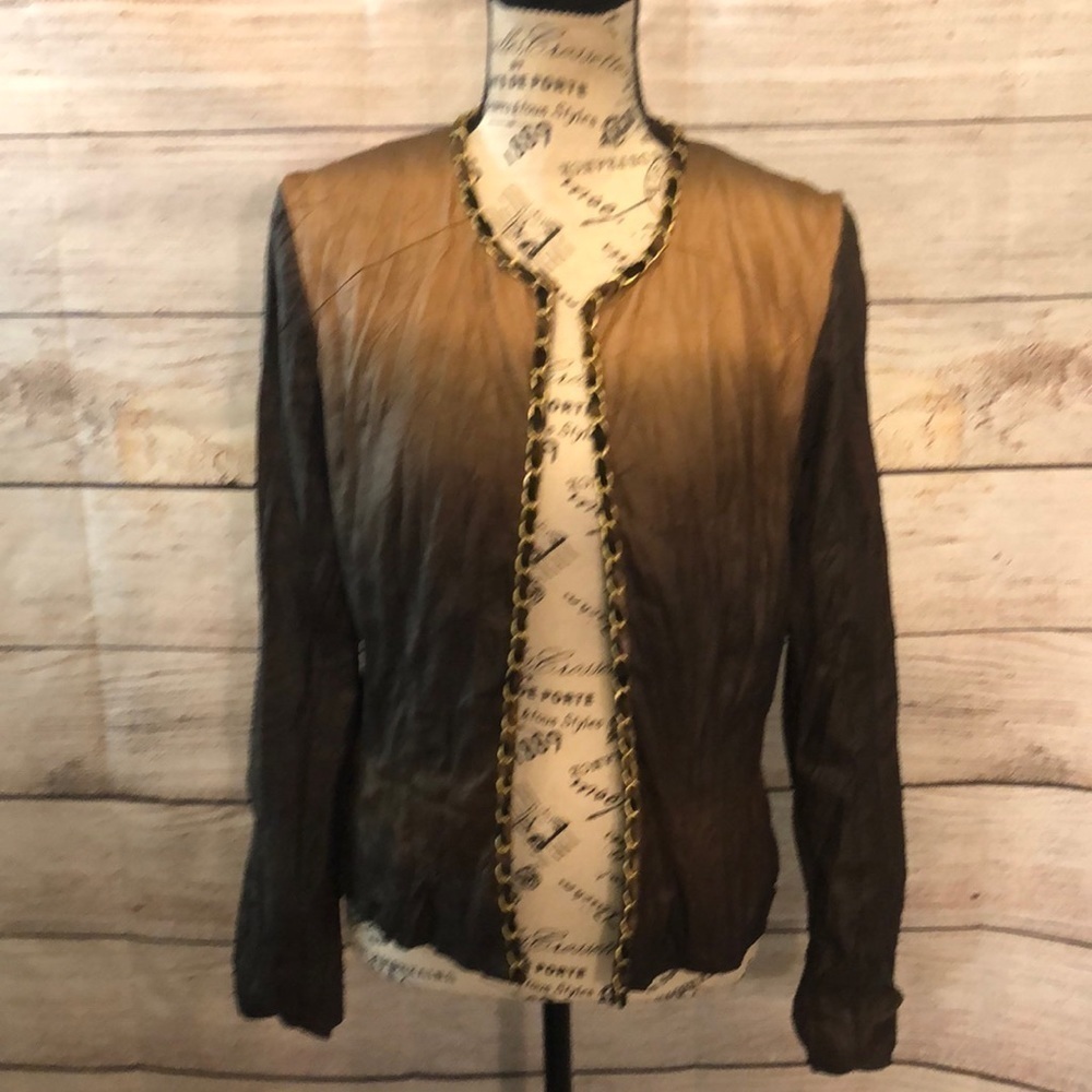 Alberto Makali Blazer Vintage Metal Ribbon Trim Ombré Size 6 Leopard Lined Chain
